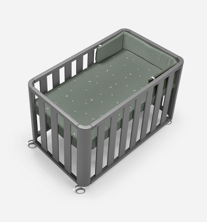 Minicuna 90X50 Doco Sleeping - Gris con colchón, nórdico, protector y bajera 