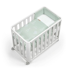 [VMIDOCBLTVE] Minicuna 90x50 DOCO Sleeping - Blanco con colchón, nórdico, protector y bajera (Tipi Verde)