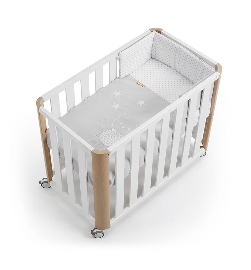Minicuna 90X50 Doco Sleeping - Blanco/Natural con colchón, nórdico, protector y bajera 