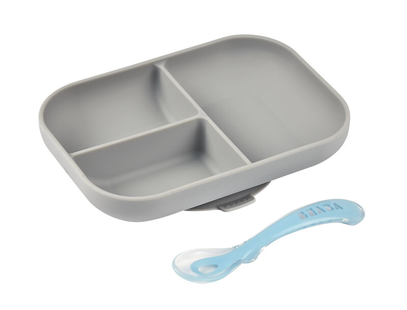 Béaba plato de silicona dividido + 1 cuchara de silicona 2da edad