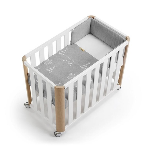 Minicuna 90X50 Doco Sleeping - Blanco/Natural con colchón, nórdico, protector y bajera 