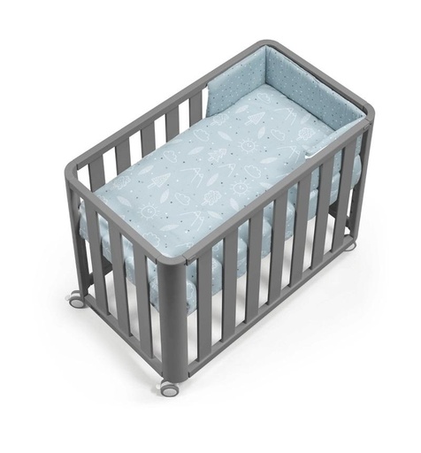 Minicuna 90x50 DOCO Sleeping - Gris con colchón, nórdico y protector