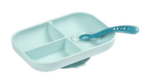 Béaba plato de silicona dividido + 1 cuchara de silicona 2da edad