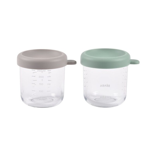[914011] Béaba pack de 2 tarritos de cristal 250ml gris/verde